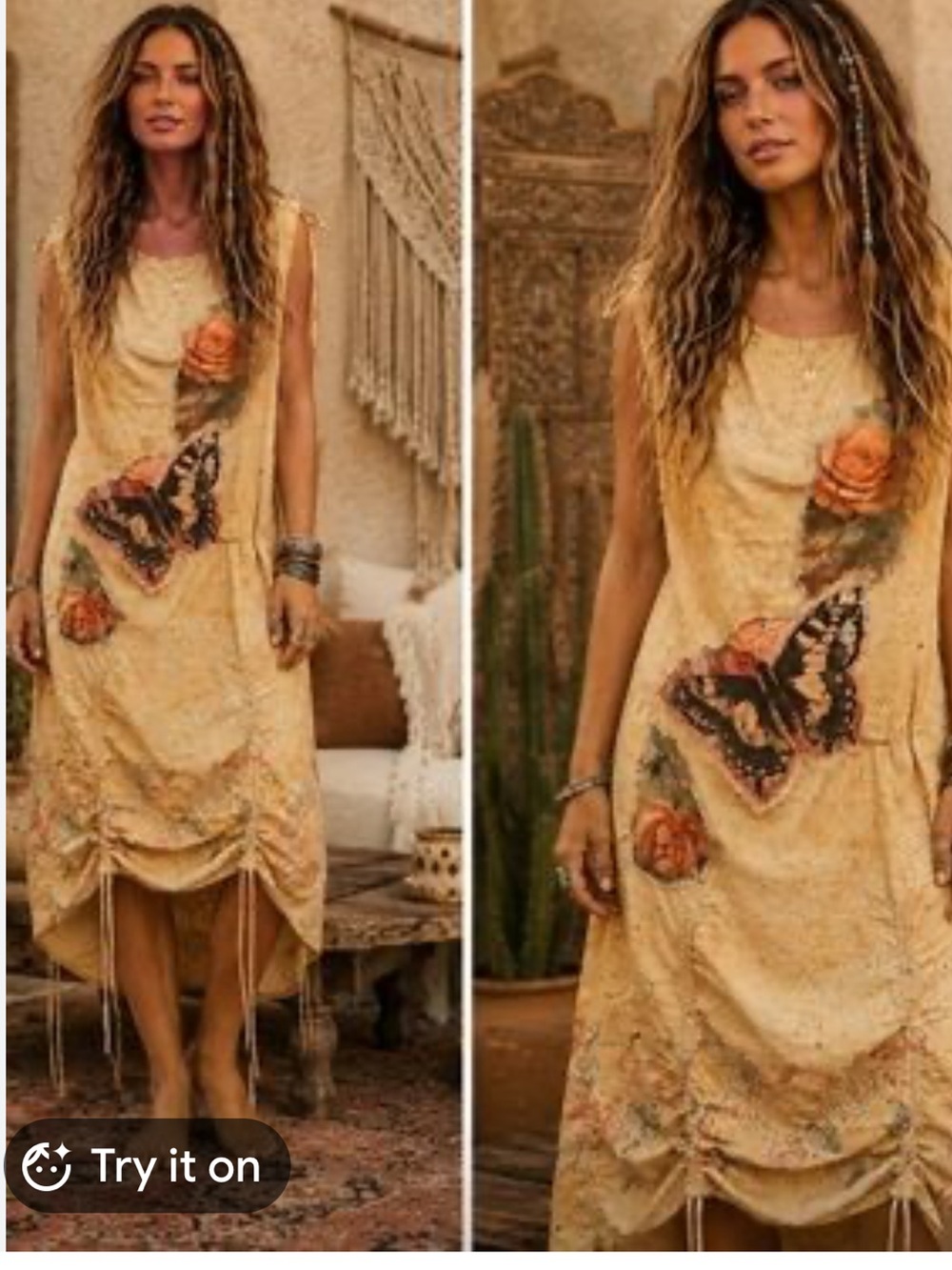A Rare Bird Tea Stained Butterfly Midi Slip Dress